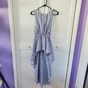 Blue and white striped high low top
